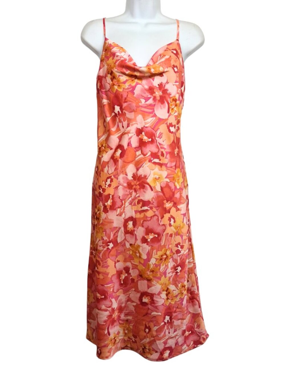 SARA MICHELLE Floral Slip Dress Pink Orange Cowl Neck Midi Sleeveless Small